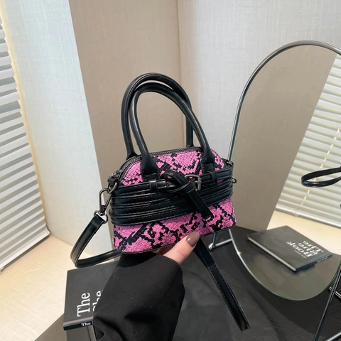 Mini Borsa Boston Con Stampa Serpente Borsa A Mano In Pelle PU Con Cintura Decorativa Borsa A Tracolla Per Donna Stile Retro Alla Moda