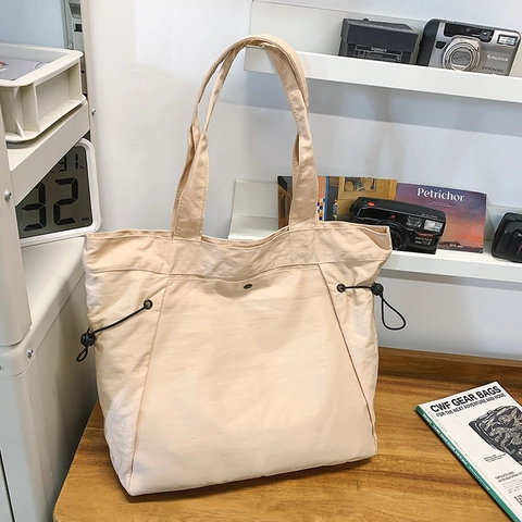 Borsa Tote In Nylon Grande Capacità Coulisse Laterale Borsa A Spalla Leggera Impermeabile Casual Donna