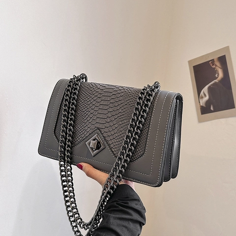 Women Crossbody Bag Snake Pattern Embossed PU Leather Chain Shoulder Bag Vintage Fashion Metal Lock Small Square Handbag