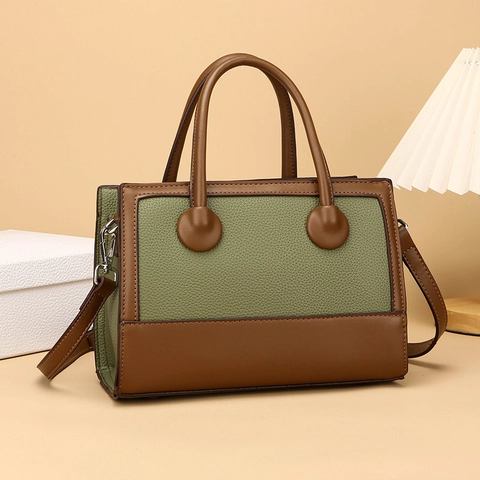 Bolso De Mano Para Mujer De Cuero PU Grano Lichi Color Block Retro Elegante Cuadrado Bolso Bandolera Correa Desmontable