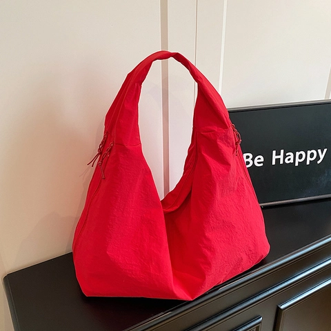 Grote Capaciteit Geplisseerde Nylon Schoudertas Minimalistische Effen Kleur Casual Underarm Hobo Tas Voor Dames