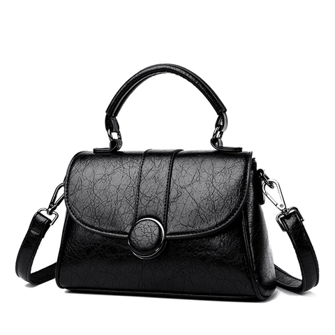 Women Vintage PU Leather Handbag With Round Buckle Retro Chic Shoulder Crossbody Bag With Top Handle Detachable Strap