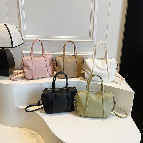 Trendy Litchi Grain PU Leather Handbag Women Large Capacity Shoulder Crossbody Bag Detachable Strap Urban Style
