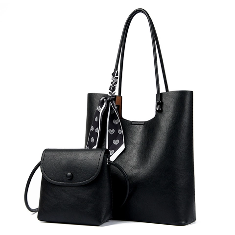 Women Large Capacity Tote Bag And Crossbody Pouch PU Leather With Satin Scarf Decor Retro Style Daily Commute