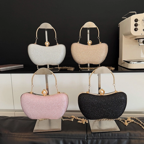 Elegante Pailletten Abendtasche Mit Künstliche Perlenverzierung Kettengurt Griff Halbmond Für Party Hochzeit