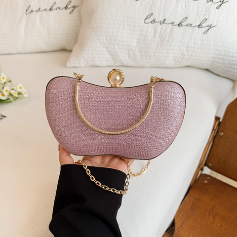 Elegante Pailletten Abendtasche Mit Künstliche Perlenverzierung Kettengurt Griff Halbmond Für Party Hochzeit