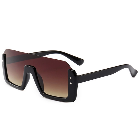 Lunettes De Soleil Surdimensionnées Flat Top Monture En Plastique Verre Intégré Décor Rivet Protection UV400 Carré Unisexe
