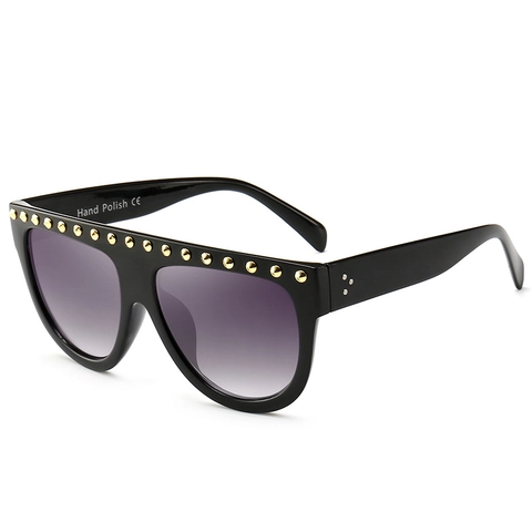 Oversized Square Sunglasses With Rivet Decor Plastic Frame UV400 Protection Fashion Hip Hop Flat Top For Women Men