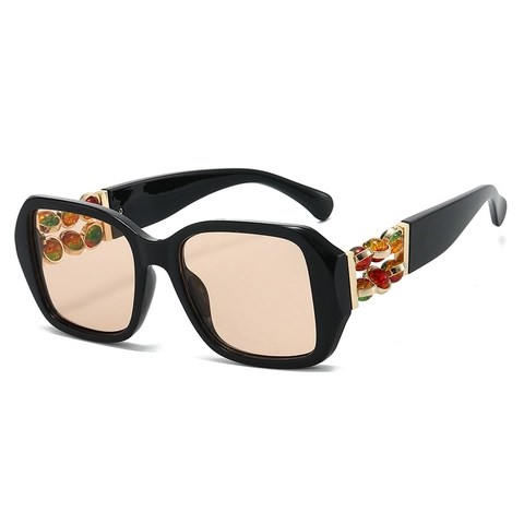 Square Large Frame Sunglasses PC UV400 Protection With Colorful Beads Rhinestones Decoration Trendy Fashion For Women Men