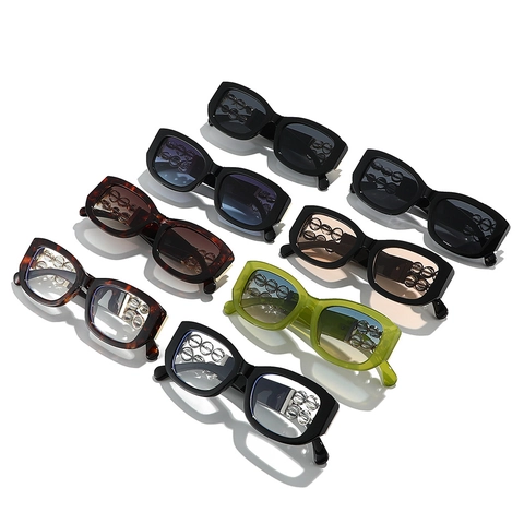 Fashion Rectangular Sunglasses With Lucky Beads Decoration UV400 Protection PC Frame Stylish Retro Eyewear For Men Women