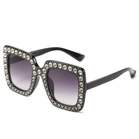 Lunettes De Soleil Carrées Oversize Pour Femmes Strass Monture PC Protection UV400 Mode Fête