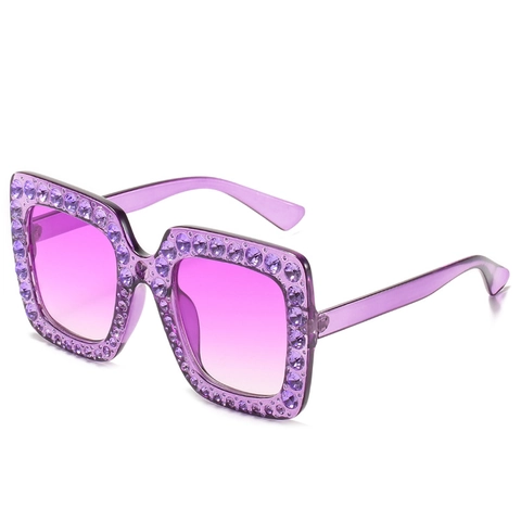 Lunettes De Soleil Carrées Oversize Pour Femmes Strass Monture PC Protection UV400 Mode Fête