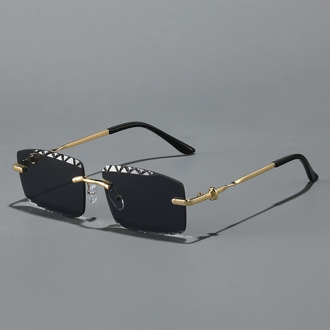 Rimless Rectangle Sunglasses UV400 Protection Diamond Cut Metal Frame Fashion Gradient Lens Retro Eyewear Unisex Stylish