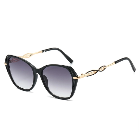 Lunettes De Soleil Papillon Oversized Pour Femmes Monture PC Branches Métal Torsadé UV400 Verres Dégradés Vintage