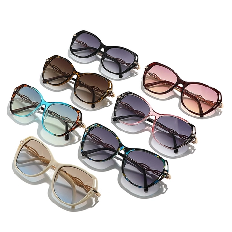 Lunettes De Soleil Papillon Oversized Pour Femmes Monture PC Branches Métal Torsadé UV400 Verres Dégradés Vintage