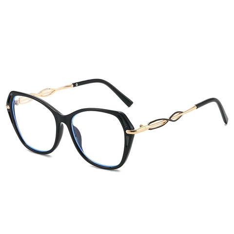 Montatura Per Occhiali Da Vista Occhio Di Gatto Oversize Da Donna Aste In Metallo Intrecciato Retro Anti Luce Blu Plastica