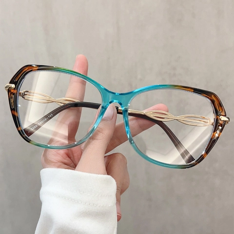 Montatura Per Occhiali Da Vista Occhio Di Gatto Oversize Da Donna Aste In Metallo Intrecciato Retro Anti Luce Blu Plastica