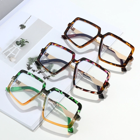 Montatura Per Occhiali Quadrati Grandi PC Metallo Moda Geometrica Occhiali Anti Luce Blu Per Donne Uomini