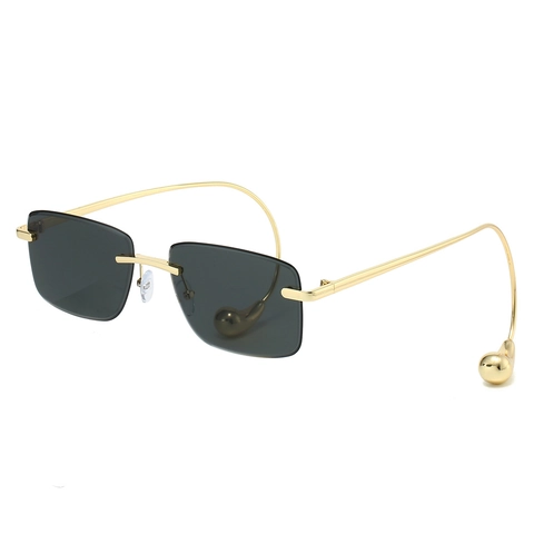 Randlose Rechteckige Metall Sonnenbrille Für Damen UV400 Schutz Mode Kleine Quadratische Brille Wassertropfen Anhänger Detail
