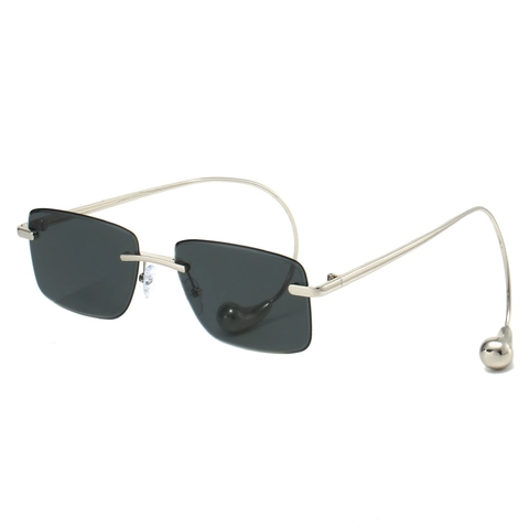 Randlose Rechteckige Metall Sonnenbrille Für Damen UV400 Schutz Mode Kleine Quadratische Brille Wassertropfen Anhänger Detail