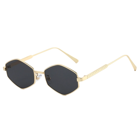 Occhiali Da Sole Esagonali Montatura In Metallo UV400 Lenti Geometriche Poligono Retro Aste Texture Moda Unisex