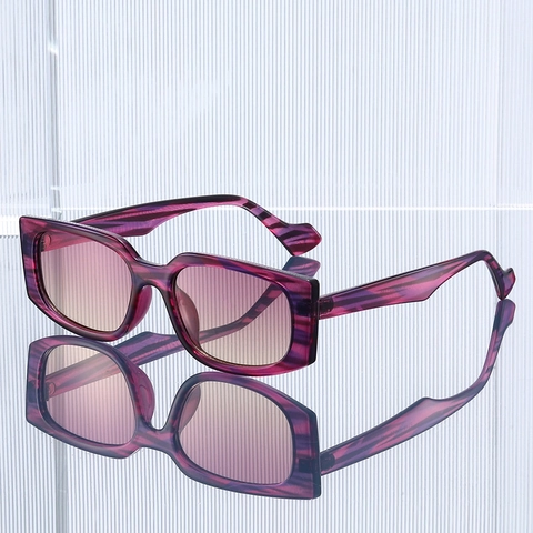 Fashion Square Sunglasses UV400 Protection PC Frame Vintage Rectangle Eyewear With Wave Temples For Men Women