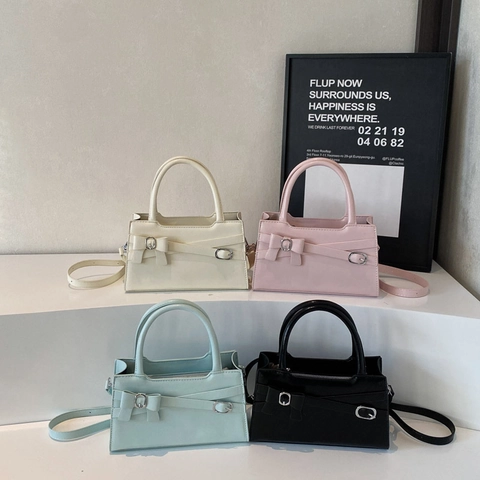 Borsa A Tracolla Da Donna In Pelle PU Con Fiocco Piccola Borsa A Mano Quadrata Retrò Borsa A Spalla Minimalista Elegante