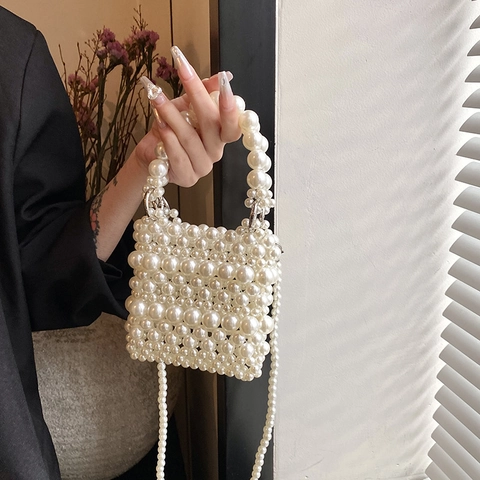 Handgefertigte Handtasche Aus Künstlichen Künstliche Perlen Mini Quadratische Umhängetasche Elegante Abendtasche Für Hochzeiten Damen