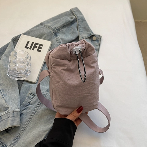 Bolso Bandolera De Mujer Con Cordón Nylon Lona Mini Bolso De Cubo Simple Casual Moda Correa Ajustable