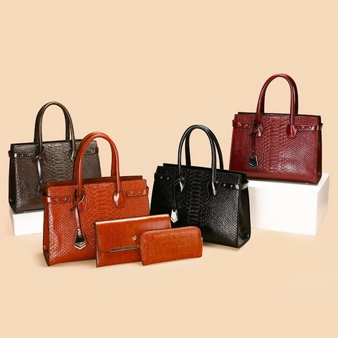 Borse In Pelle PU Con Motivo Coccodrillo Con Borsa A Tracolla E Portafoglio Per Donna Grande Capacità Retro Elegante Affari Lavoro