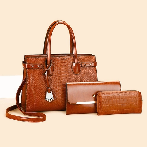 Borse In Pelle PU Con Motivo Coccodrillo Con Borsa A Tracolla E Portafoglio Per Donna Grande Capacità Retro Elegante Affari Lavoro