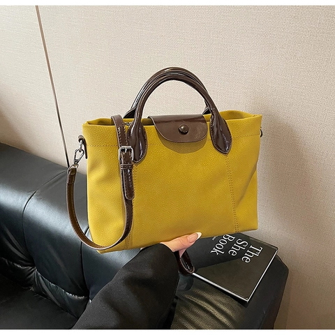 Contrast Color PU Leather Tote Handbag Large Capacity Crossbody Bag For Women Chic Urban Commuting Versatile