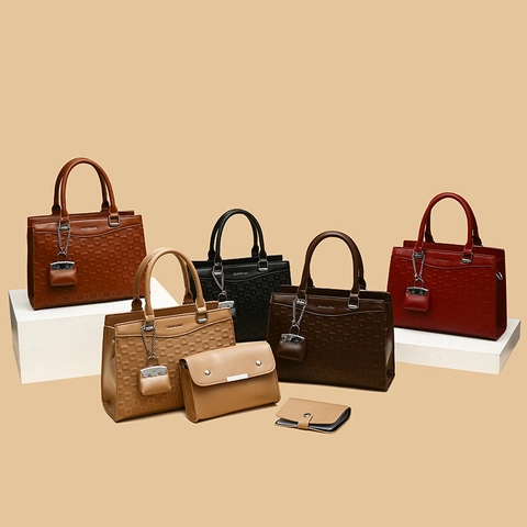 Women Handbag Crossbody Bag And Wallet PU Leather Geometric Embossed Large Capacity Commuter Stylish