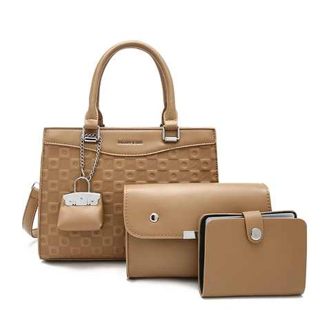 Women Handbag Crossbody Bag And Wallet PU Leather Geometric Embossed Large Capacity Commuter Stylish