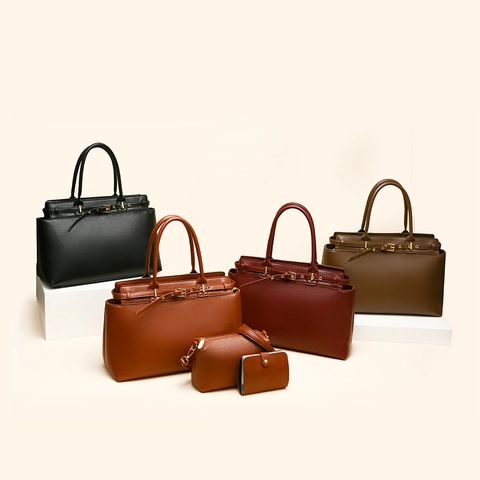 Mujeres PU Cuero Bolso De Mano Y Bolso Bandolera Y Cartera Gran Capacidad Vintage Viaje Sencillo Elegante Color Sólido