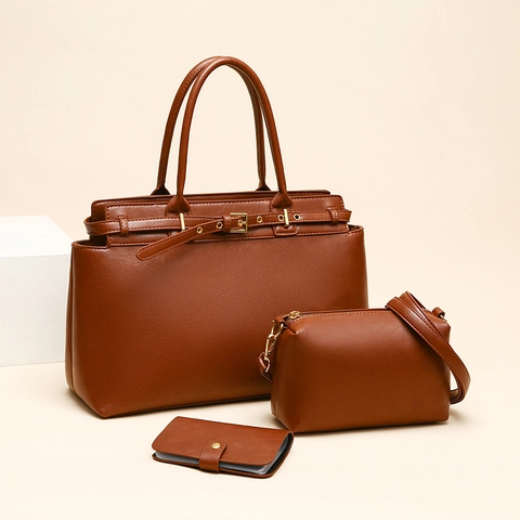 Mujeres PU Cuero Bolso De Mano Y Bolso Bandolera Y Cartera Gran Capacidad Vintage Viaje Sencillo Elegante Color Sólido