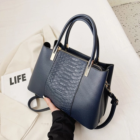 Bolso De Mano Vintage Para Mujer Cuero PU Patrón Cocodrilo Gran Capacidad Bolso De Hombro Con Correa Desmontable