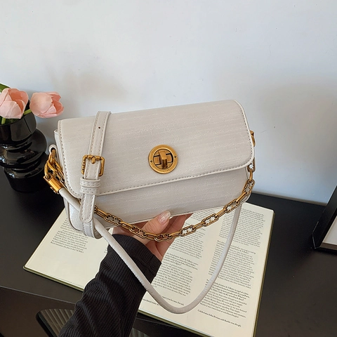 Women Crocodile Pattern Crossbody Bag PU Leather Gold Chain Underarm Shoulder Square Handbag Fashion Retro