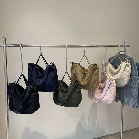 Large Capacity Nylon Tote Bag For Women Solid Color Multi-Pocket Shoulder Crossbody Handbag Casual Travel Daily Use