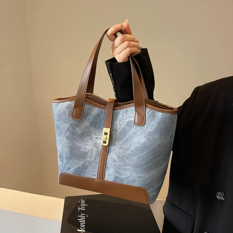 Borsa Tote Grande Capacità Pelle PU Trama Marmo Fibbia Serratura Dorata Mano Per Donne Ufficio Elegante Casual