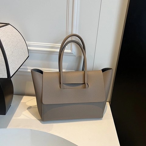 Borsa Tote Grande Capacità In Pelle PU Grana Litchi Borsa A Mano Minimalista Con Patta Per Donna Ufficio