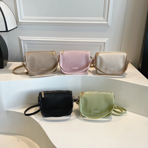 Borsa A Spalla Pieghettata Da Donna Pelle PU Trama Verticale Borsa A Tracolla Casual Versatile Stile Coreano Cinghia