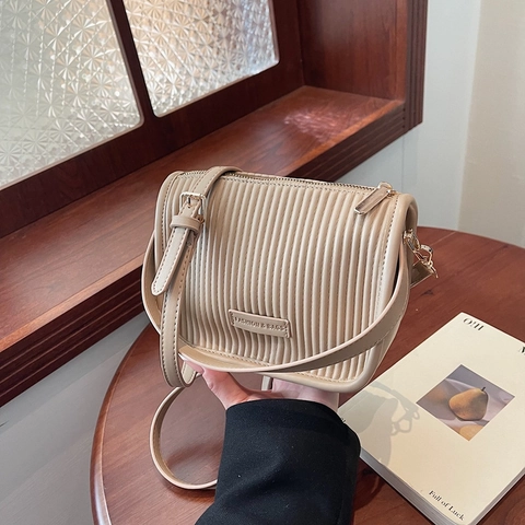 Borsa A Spalla Pieghettata Da Donna Pelle PU Trama Verticale Borsa A Tracolla Casual Versatile Stile Coreano Cinghia