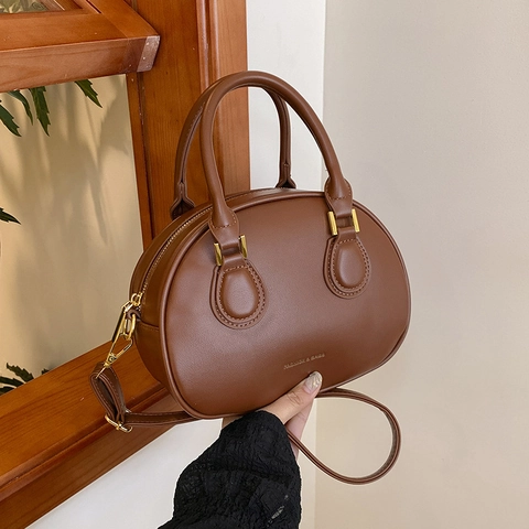 Bolso Boston Vintage Color En Contraste Cuero PU Bolso De Mano Bandolera Con Correa Desmontable Moda Mujer