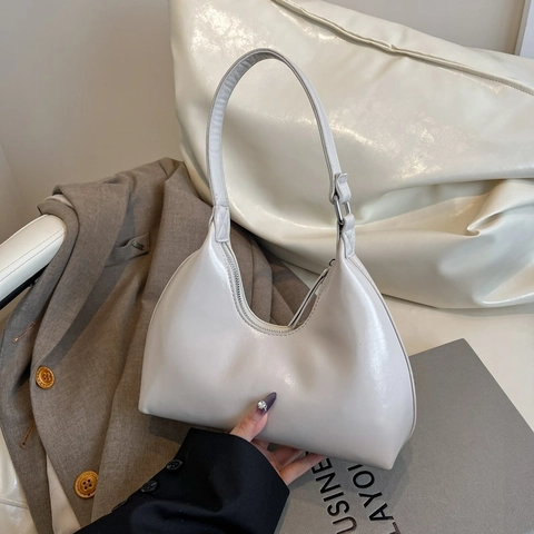 Bolso De Hombro Hobo De Cuero PU Brillante Para Mujeres Estilo Coreano Minimalista Color Sólido Bolso De Mano Vintage Cremallera