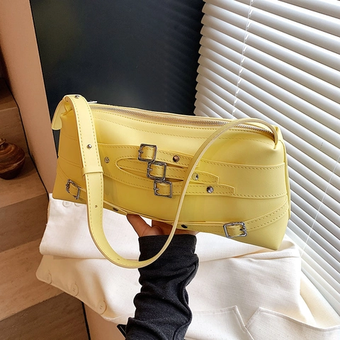 Sac Sous Le Bras En Cuir PU Vintage Pour Femmes Style Biker Rétro Sac À Épaule Avec Sangles À Boucle Métallique Punk