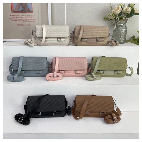 Vintage Umhängetasche Damen PU Leder Gewebte Textur Kleine Quadratische Handtasche Mit Doppelter Schnalle