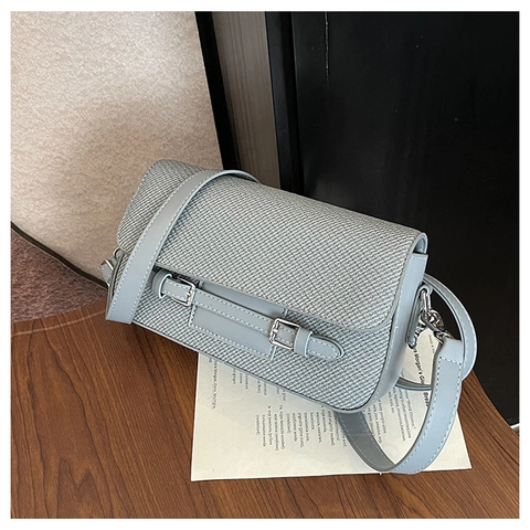 Vintage Umhängetasche Damen PU Leder Gewebte Textur Kleine Quadratische Handtasche Mit Doppelter Schnalle