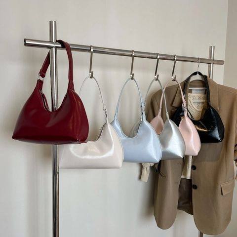 Bolso De Hombro Hobo De Cuero PU Brillante Para Mujeres Estilo Coreano Minimalista Color Sólido Bolso De Mano Vintage Cremallera