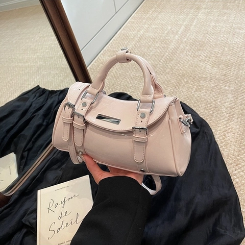 Dames Retro Boston Handtas Glanzend Lakleer Schoudertas Crossbodytas Met Zilveren Gesp Decor